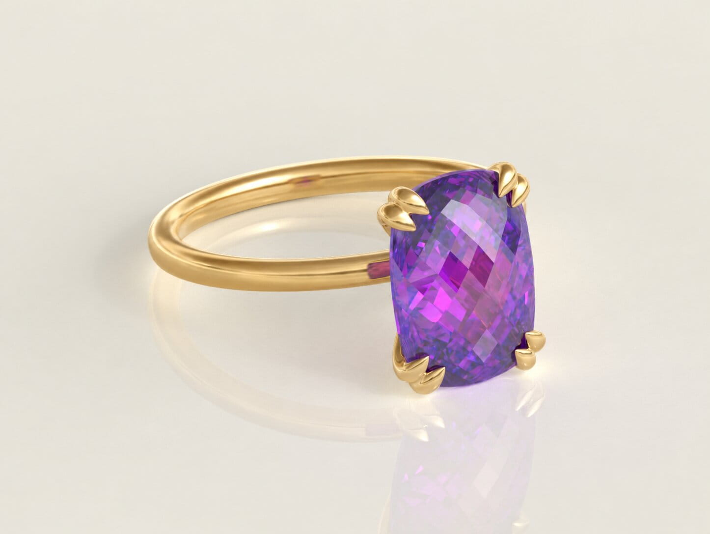 Cushion-Cut Amethyst Solitaire Ring - 3D Jewelry Rendering
