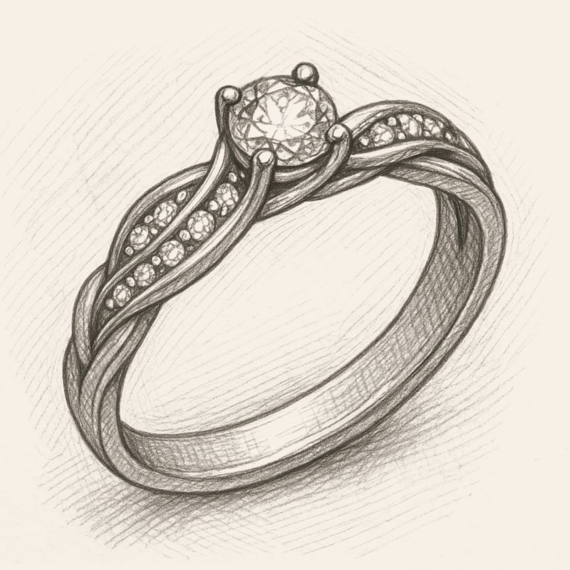 Diamond engagement ring hand-drawn sketch