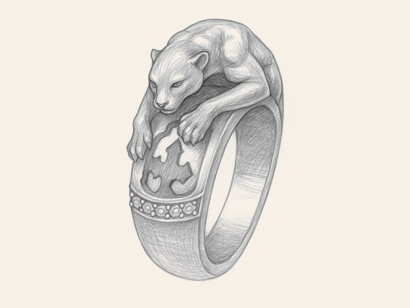 Panther Motif Ring: Hand-Drawn Jewelry Concept